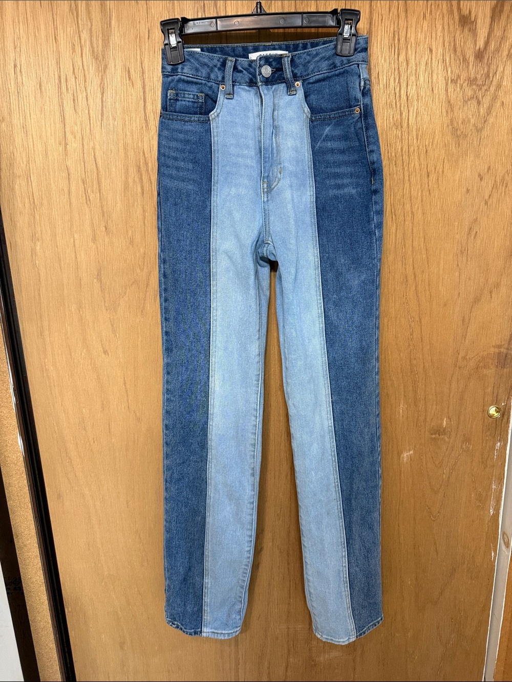 PacSun Women's Two-Tone Straight Leg Jeans in Light Blue & Dark Blue